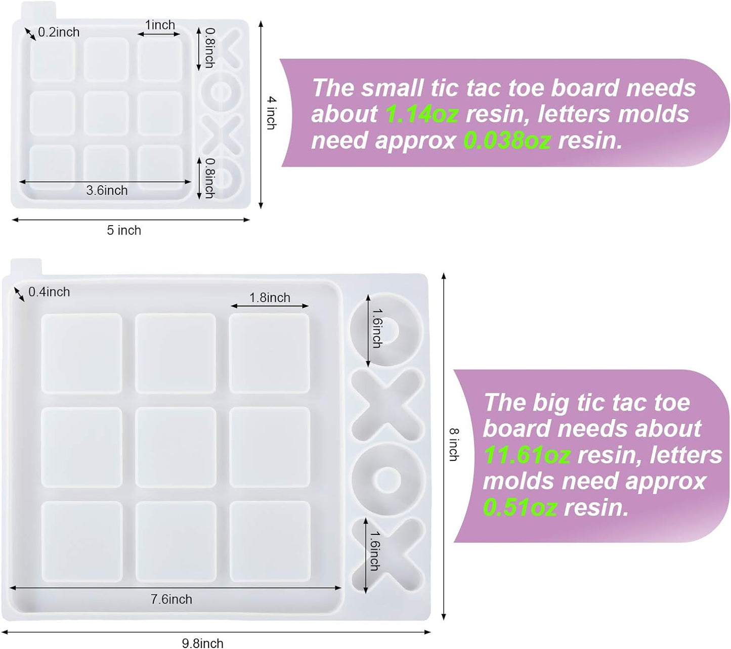 2 Pcs Tic Tac Toe Resin Mold