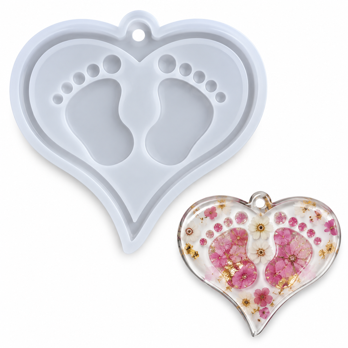 Baby feet heart silicone mold