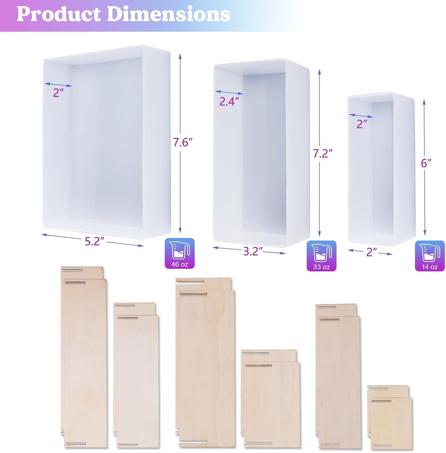 3 Pcs Rectangle Silicone Resin Molds