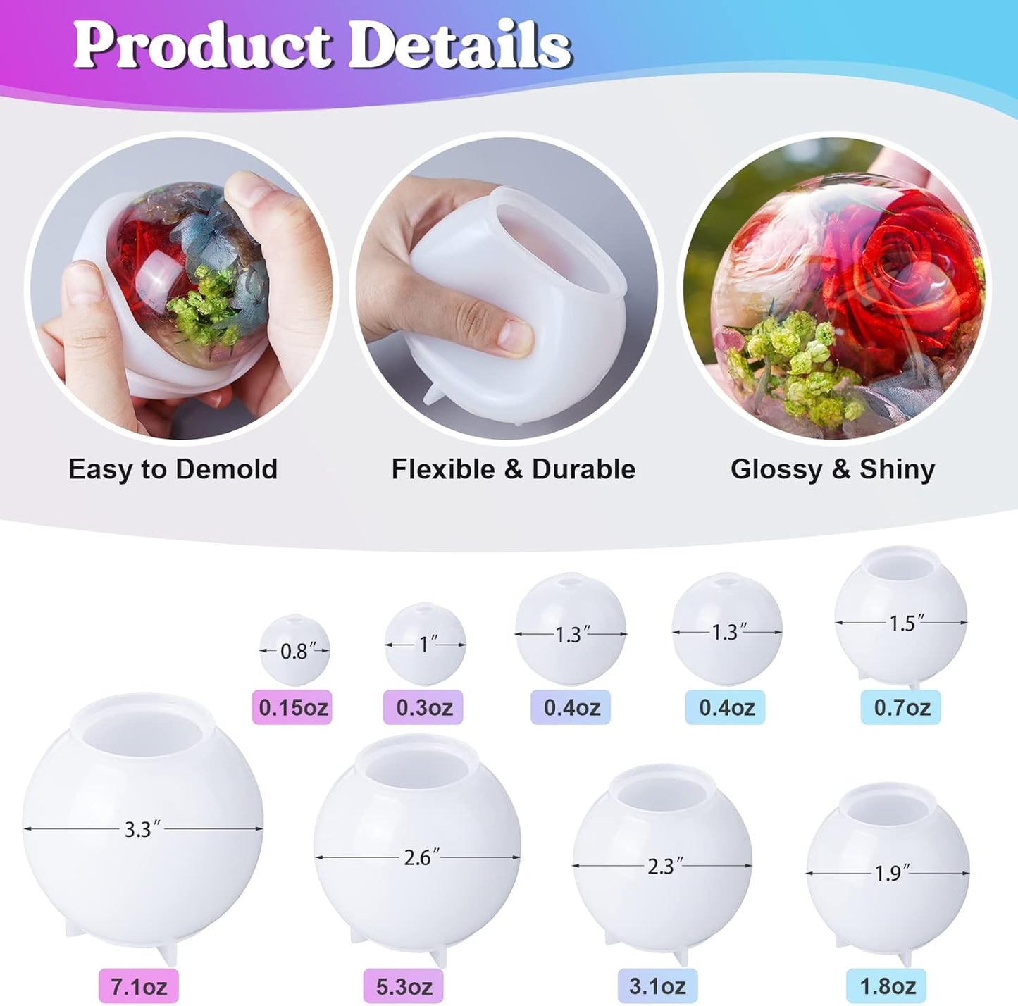 9 Pcs Seamless 3D Sphere Molds Kit