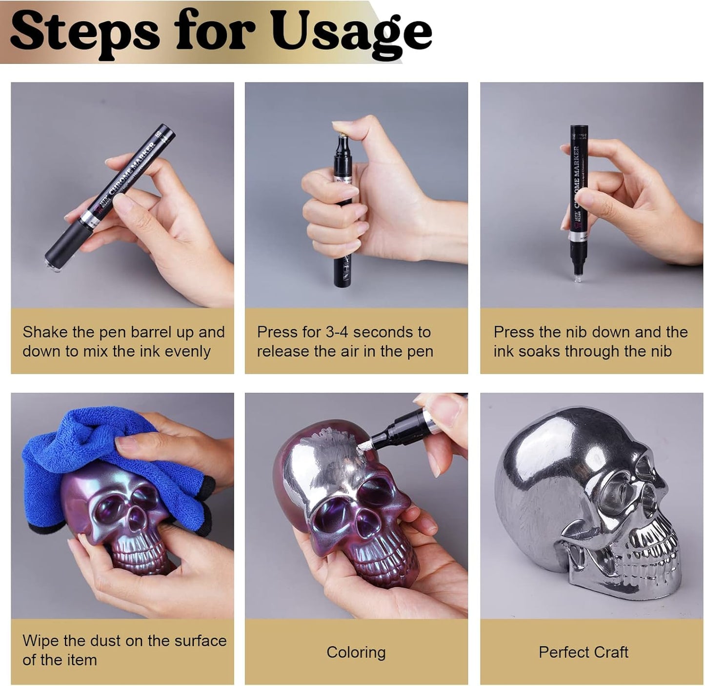 3 Color Mirror Chrome Metallic Markers