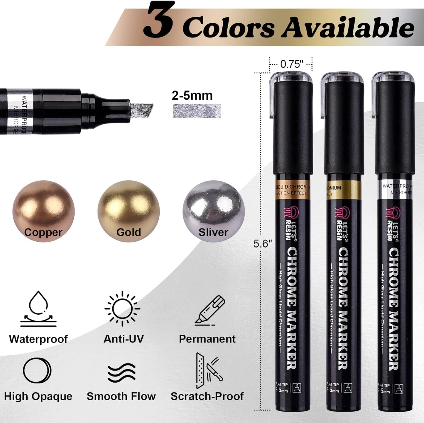 3 Color Mirror Chrome Metallic Markers