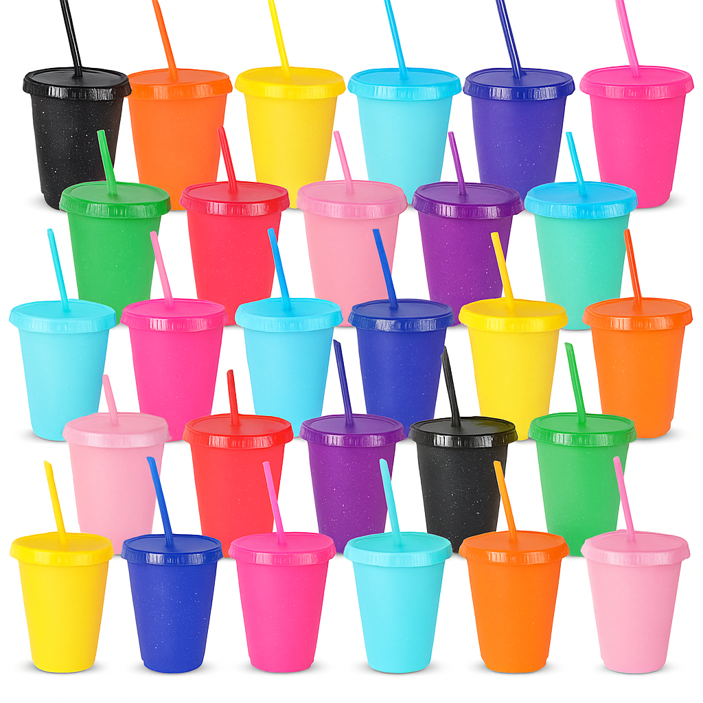 Reusable Cups with Lids and Straws