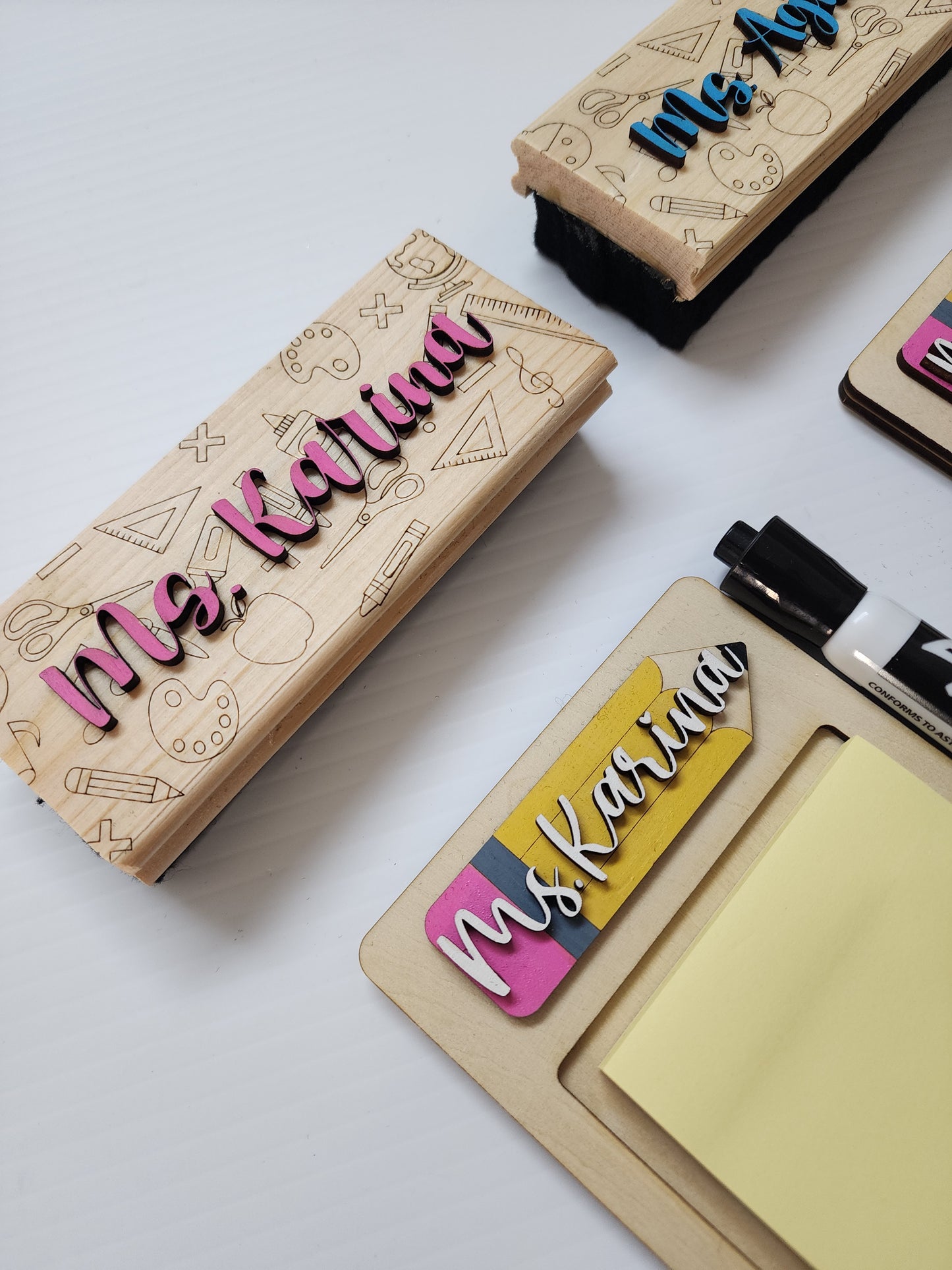 Sticky note holder and erasers bundle