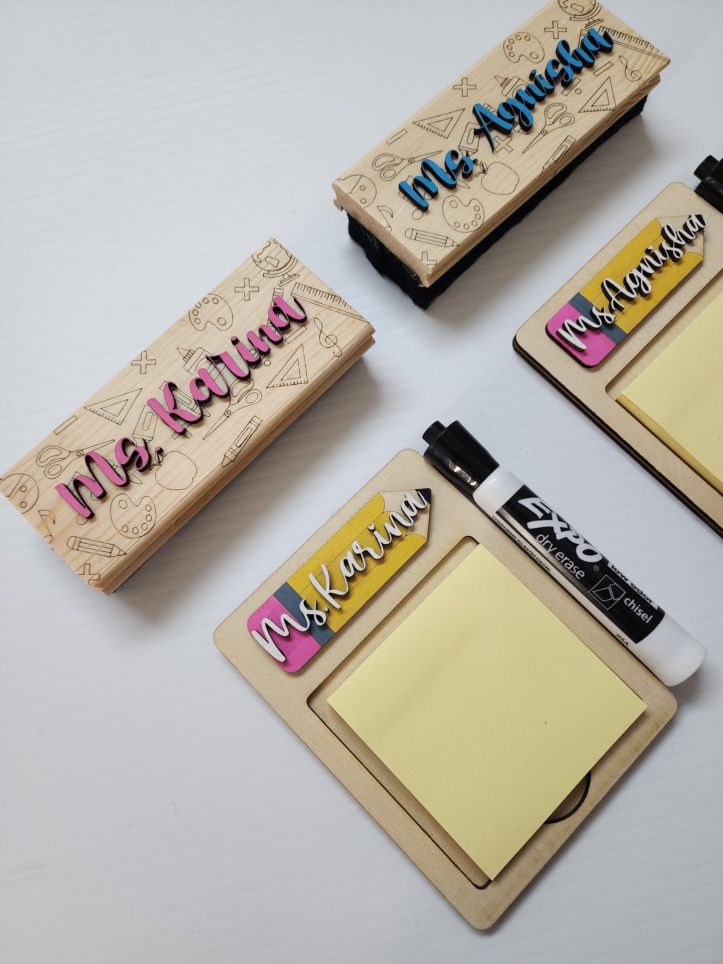 Sticky note holder and erasers bundle