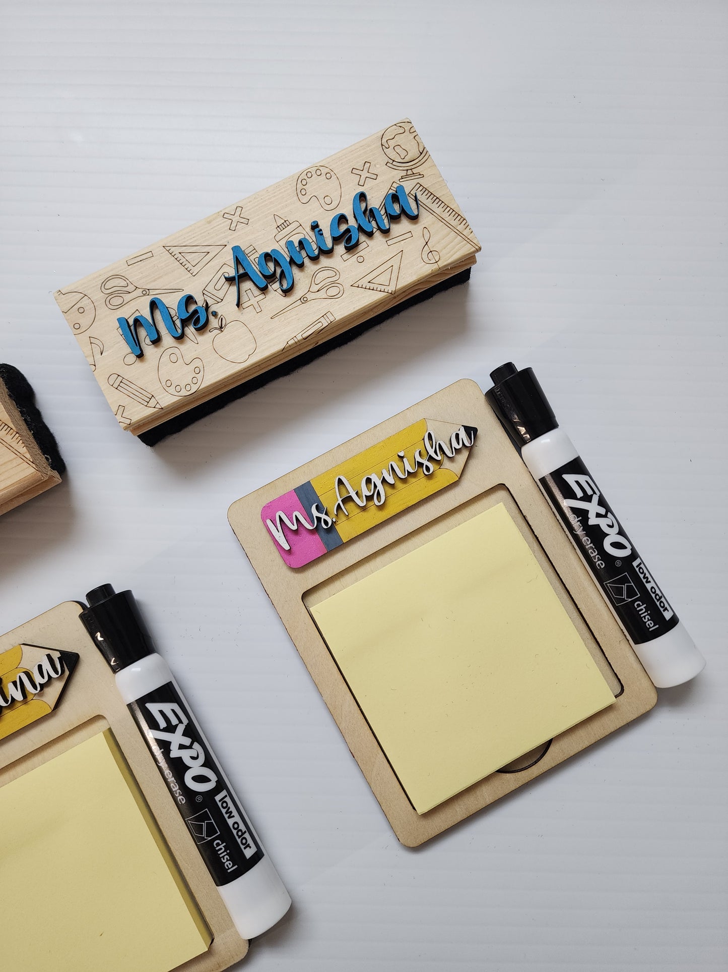 Sticky note holder and erasers bundle